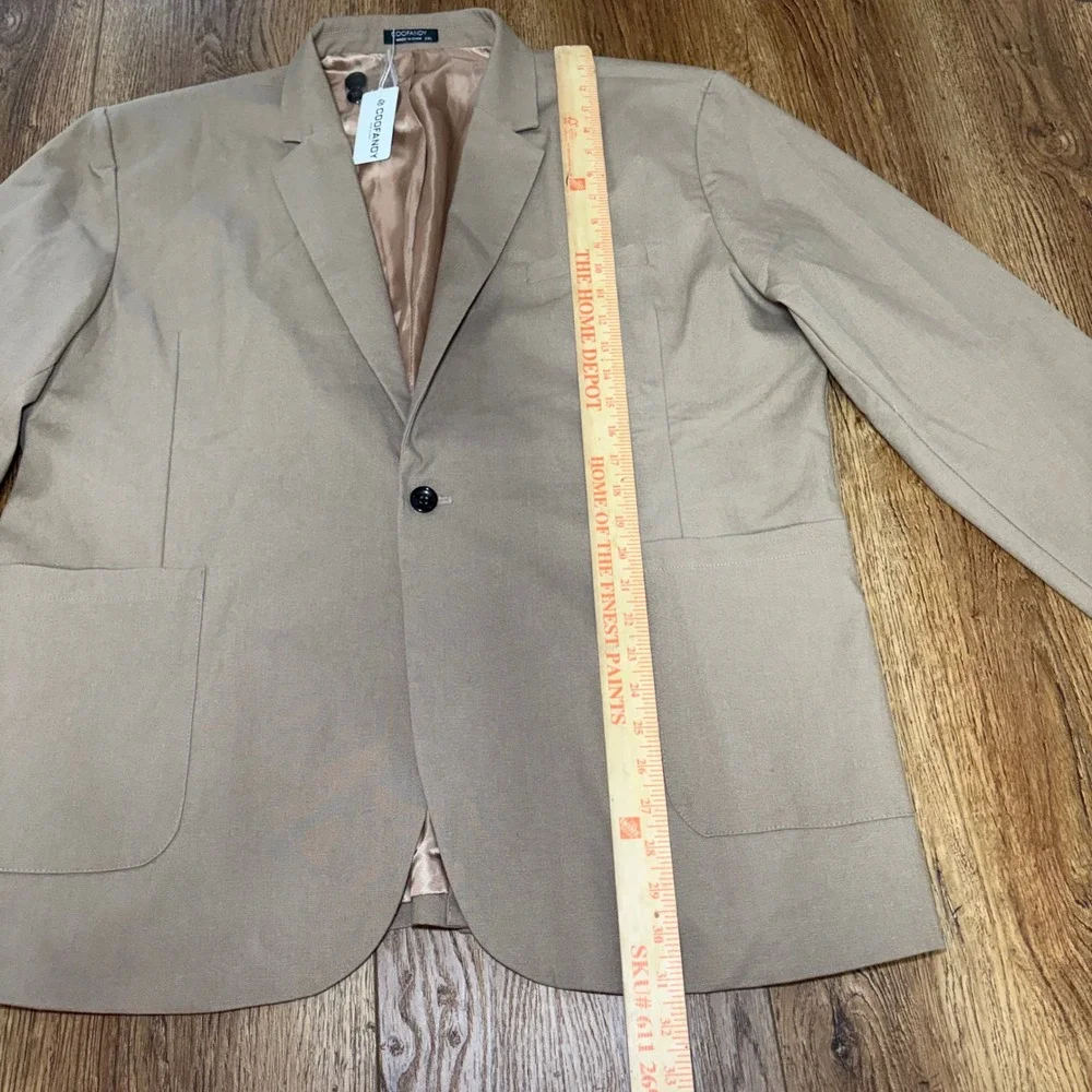 New COOFANDY Linen Blend Blazer Tan Sport Coat Jacket Mens 2XL One Button Close